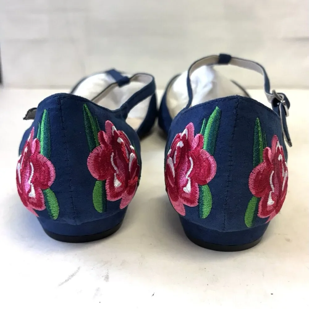 Chelsea Crew Garden Pointed Toe Flats Blue With Embroidery Women’s 40/US-9